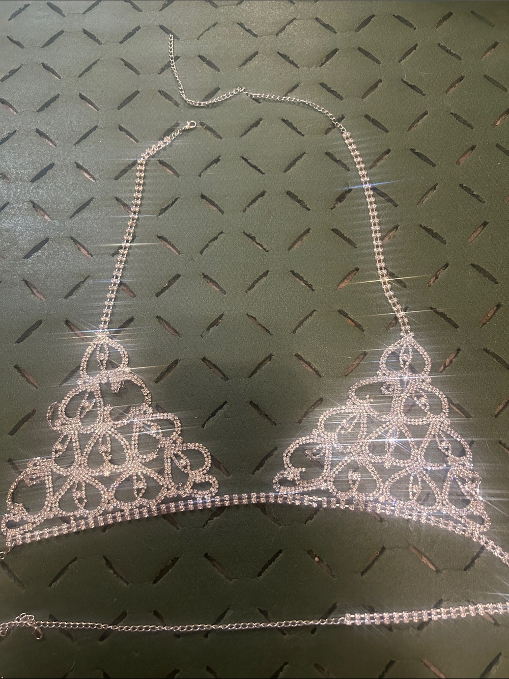 Source Unknown Silver Rhinestone Chain Bralette dancer stripper one size